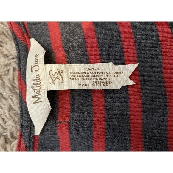 MATILDA Jane TWAS THE NIGHT Dress Tank Tulle Striped Red Gray Women's XS - Picture 8 of 10